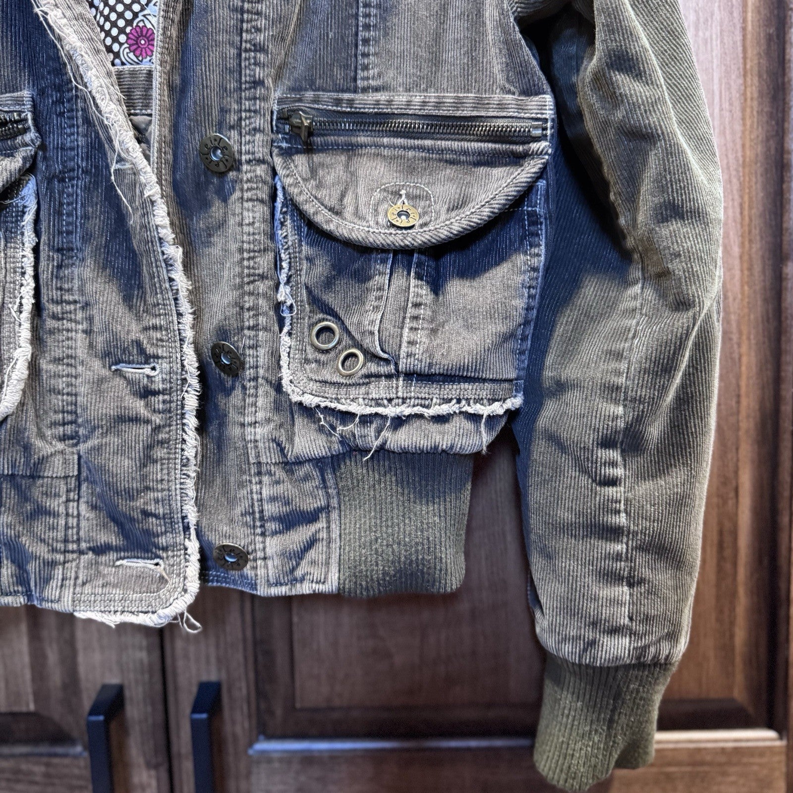 L.e.i. Sherpa Lined Corduroy Jacket Women’s M Brown Distressed Y2K Boho Grunge