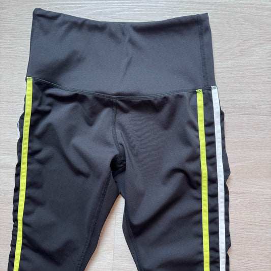 Move Technology Black Leggings Neon Green Stripe High Rise Womens Small