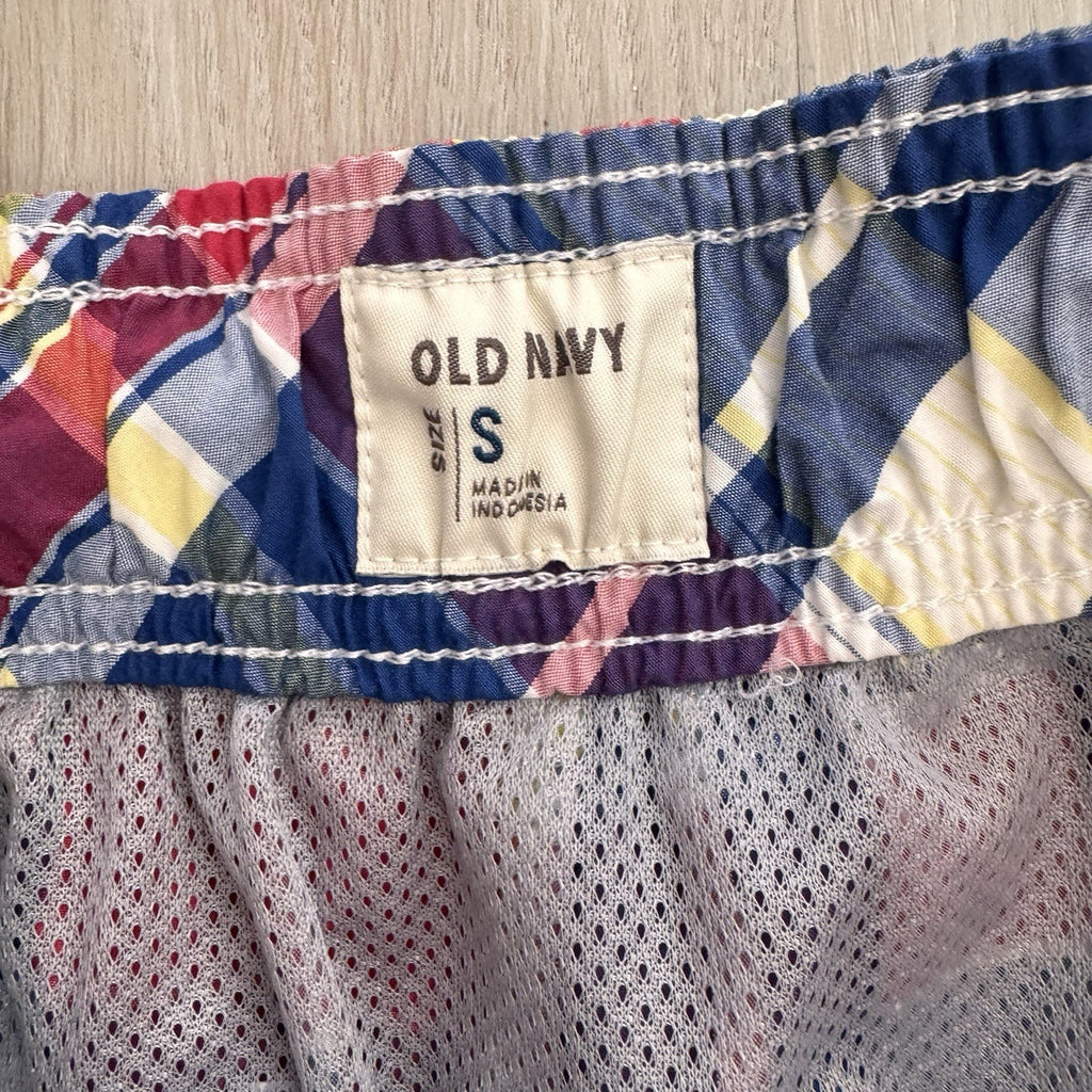 Old Navy Men’s Small Swim Trunks NWT Rainbow Plaid Madras Mesh Lined 2011