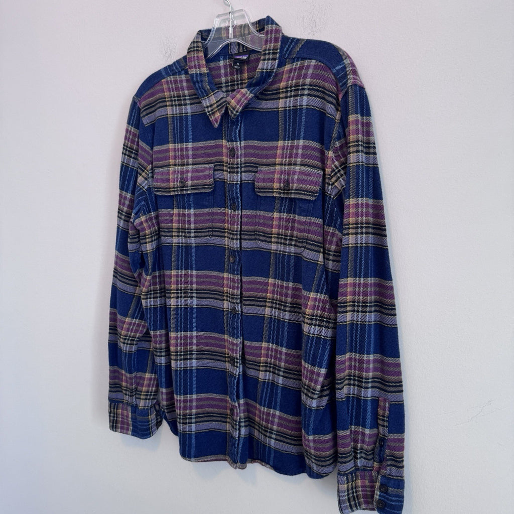 Patagonia Organic Cotton XL Plaid Flannel Shirt Blue Purple Button Up