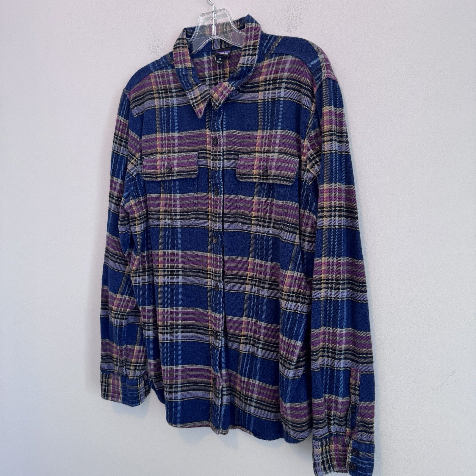 Patagonia Organic Cotton XL Plaid Flannel Shirt Blue Purple Button Up