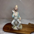 Vintage Bisque Porcelain Hobo Clown Figurine - Sitting on Barrel