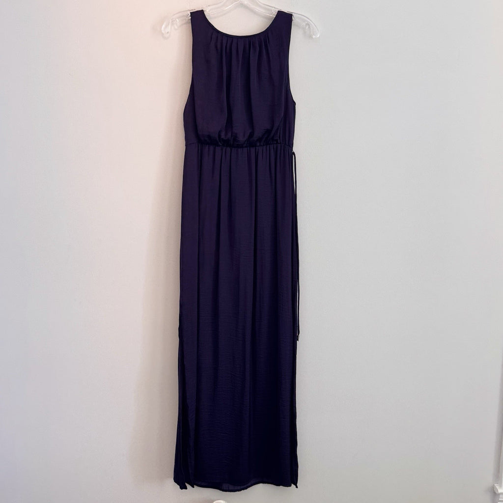 GAP Women's XS Blackberry Purple Pleated Sleeveless Maxi Dress Side Slits Plum
