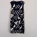 Lauren Ralph Lauren Navy White Geometric Sheath Dress Large L Sleeveless Mod