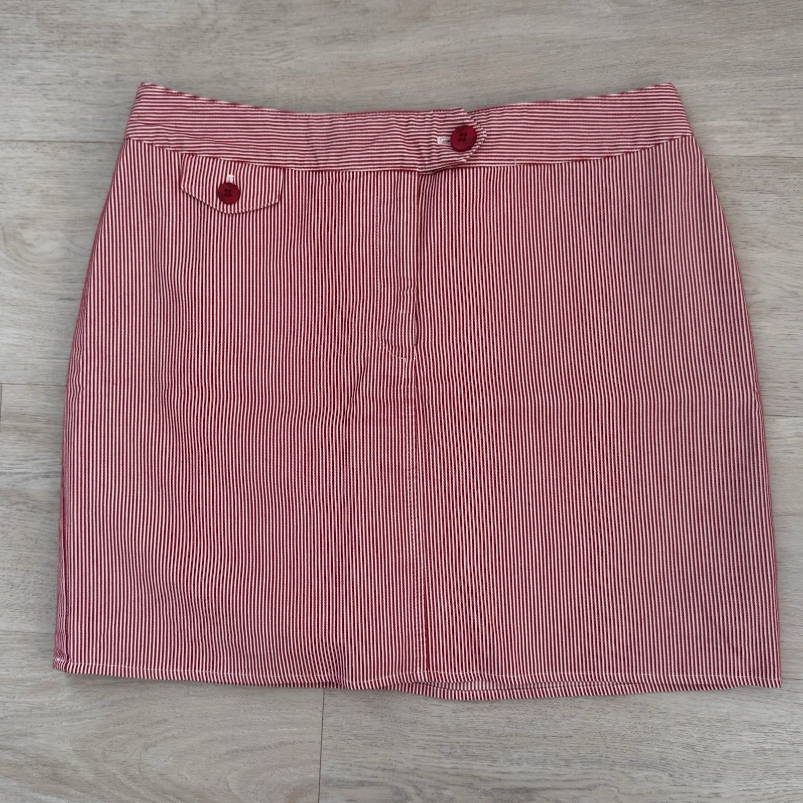 Women’s Briggs New York Red White Striped Skirt Sz 10 Cotton Stretch