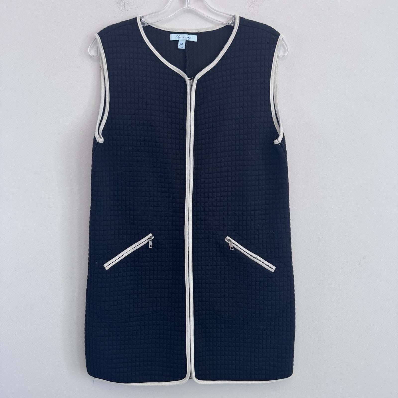 She + Sky Quilted Zip Up Vest Dress Women Medium Black Sleeveless