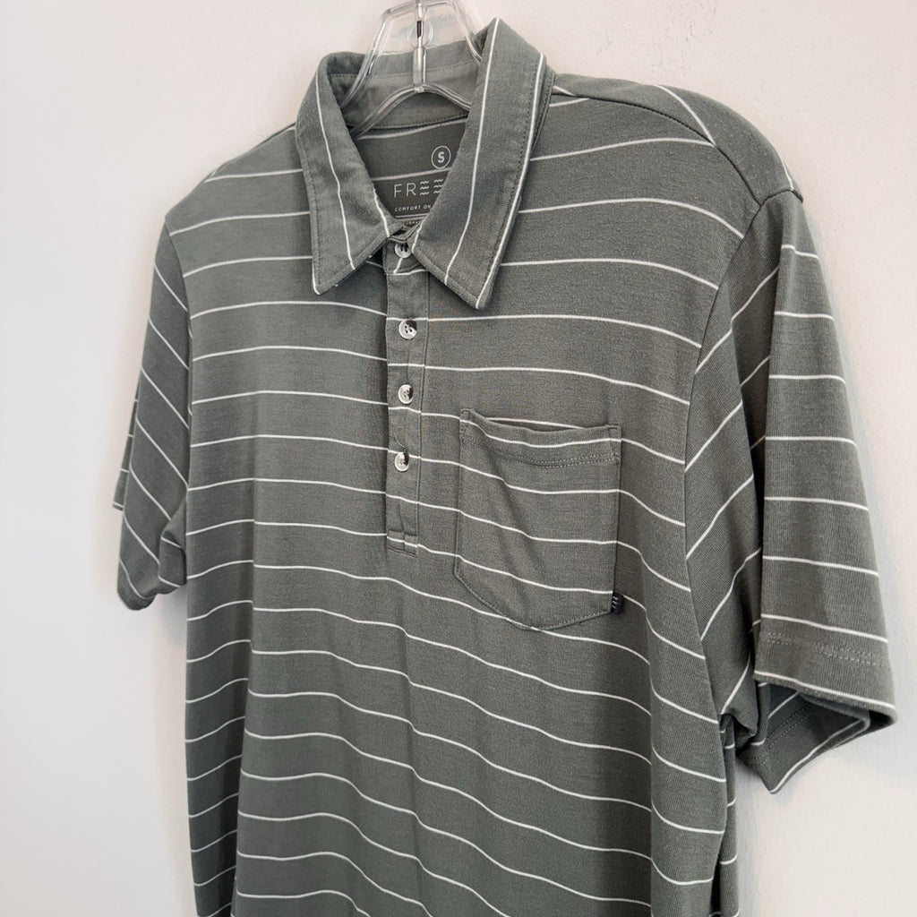 Free Fly Bamboo Performance Polo Shirt Men’s Small Green Striped Pocket