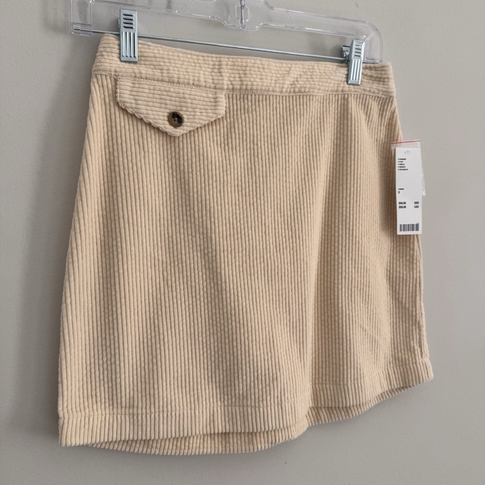 Urban Outfitters Corduroy Mini Skirt Cream Button Pocket Y2K Size S NWT 