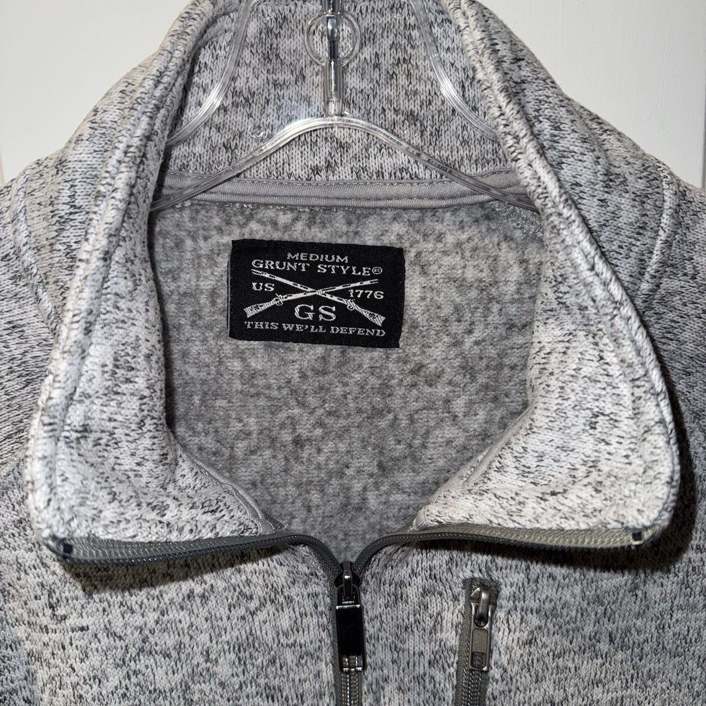 Grunt Style Mens Full Zip Fleece Jacket Heathered Gray Patch Detail Size Medium