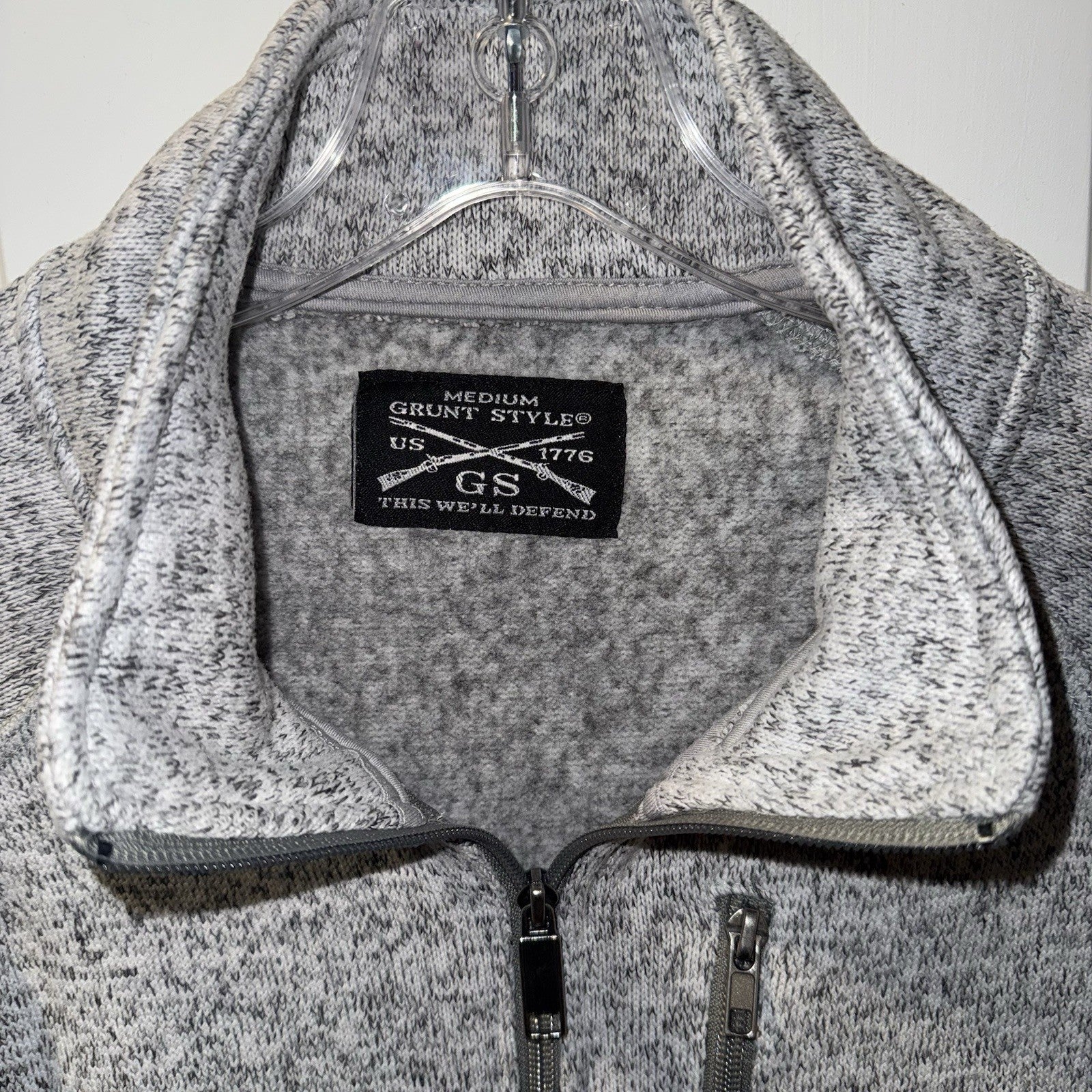 Grunt Style Mens Full Zip Fleece Jacket Heathered Gray Patch Detail Size Medium