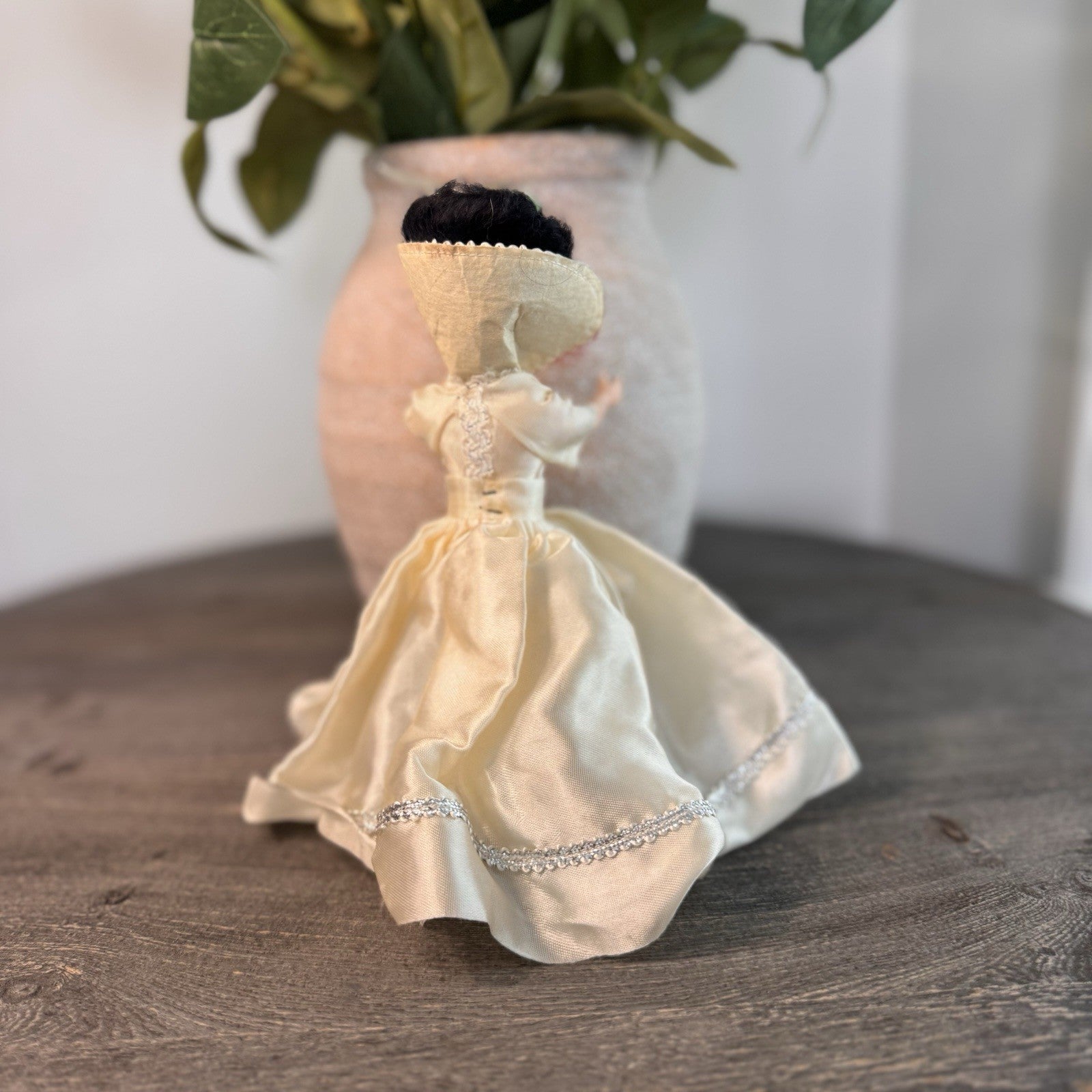 Vintage 8" Sleepy Eye Bride Doll Cream Satin Gown Silver Trim Made in China
