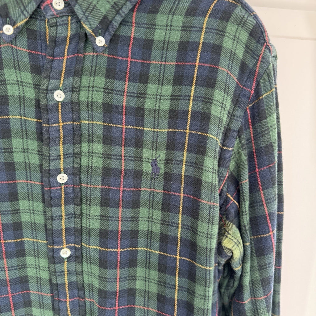Ralph Lauren Men’s Custom Fit Plaid Flannel Shirt Size S Green Blue Cotton