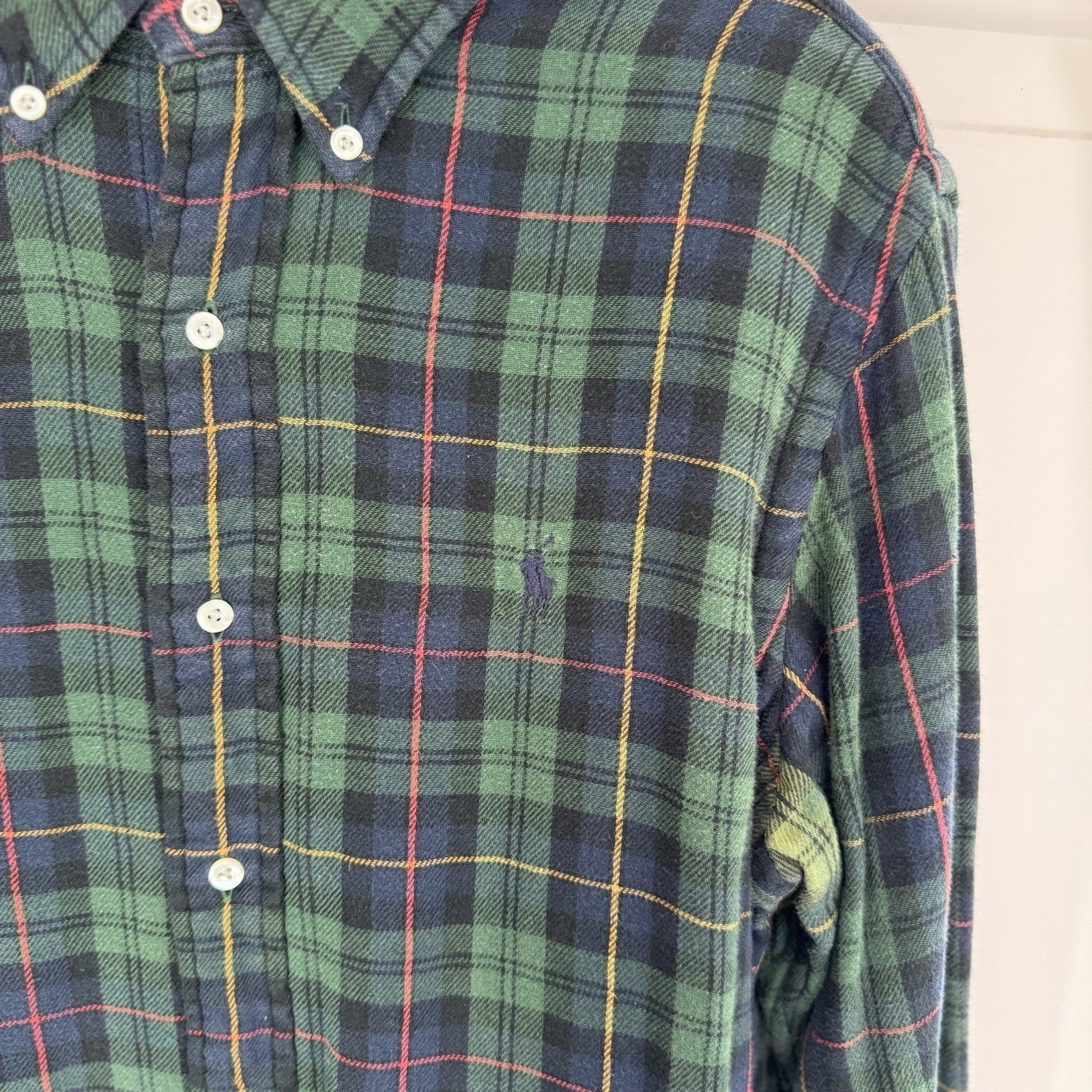 Ralph Lauren Men’s Custom Fit Plaid Flannel Shirt Size S Green Blue Cotton
