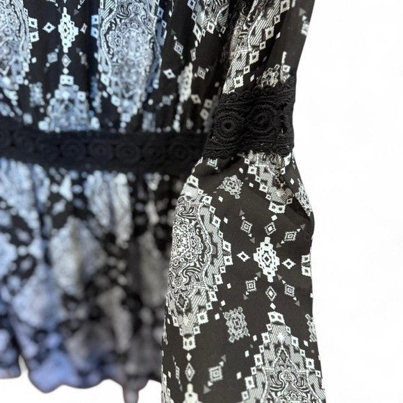 Charlotte Russe Boho Print Long Sleeve Mini Dress | M