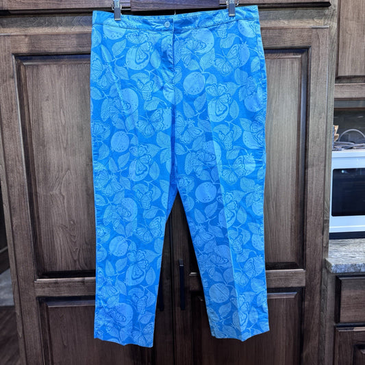 Lilly Pulitzer 14 Blue Capri Pants Butterfly Print Bi-Stretch Cotton Spandex