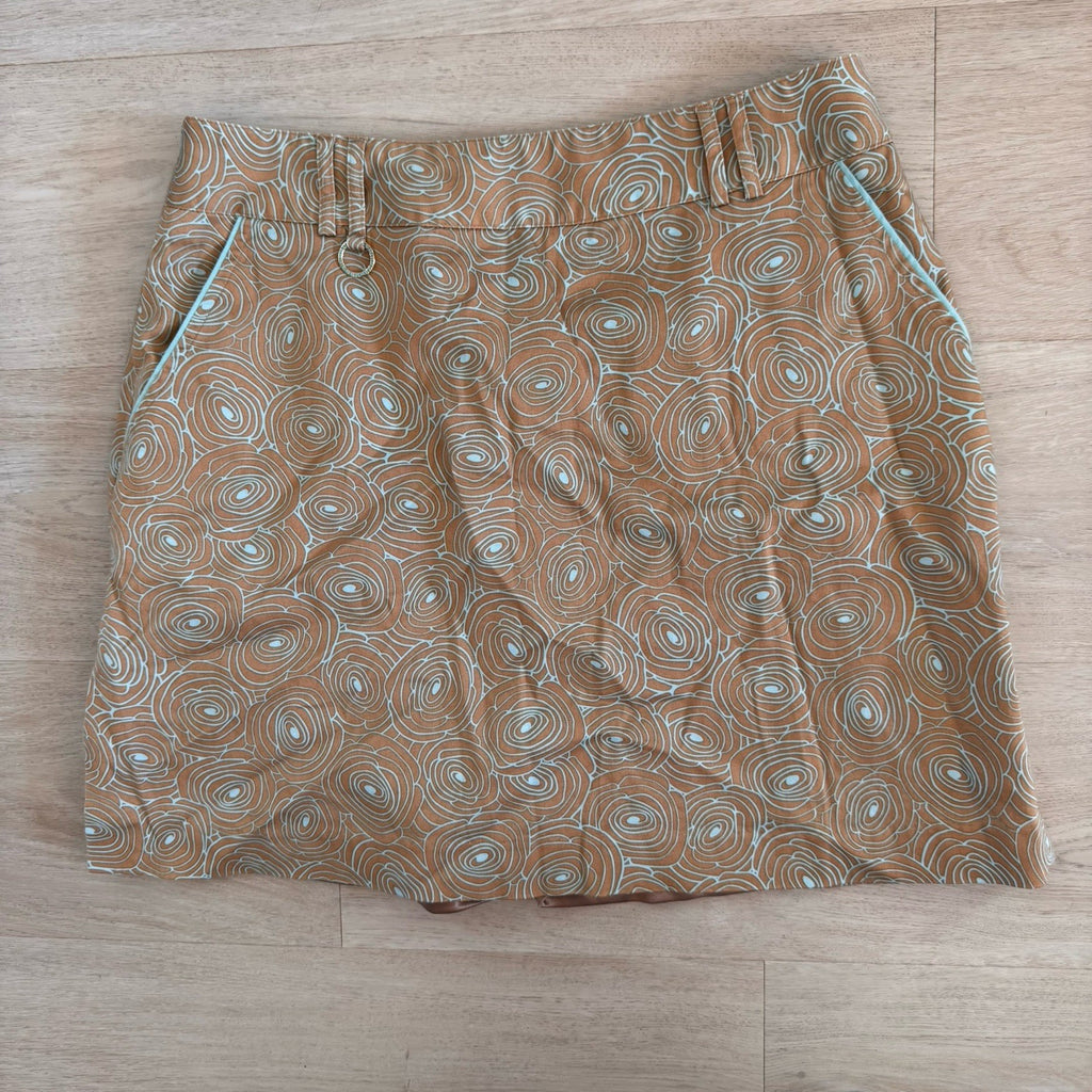 Sport Haley Tan Blue Swirl Print Skirt Size 10 Y2K Mod Retro Women’s