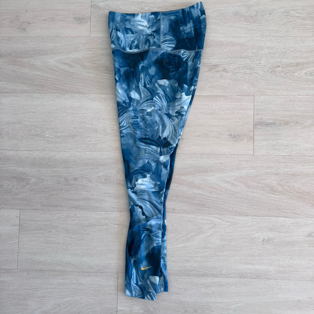 Nike Dri Fit Womens Blue Floral Print Leggings Athletic Pants Size Small