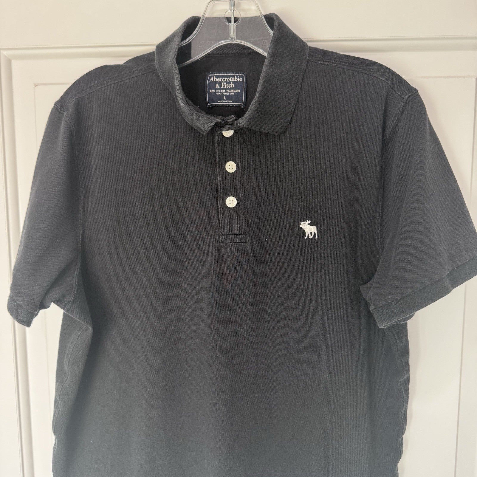 Abercrombie & Fitch Black Polo Shirt Mens Large Short Sleeve Logo