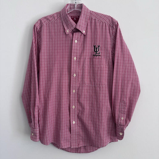 Antigua UL Lafayette Button Down Shirt Small Red Gingham Long Sleeve Logo