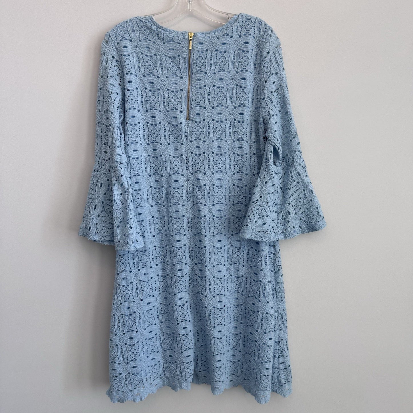 RN Studio Blue Lace Shift Dress Women’s Size 14 Bell Sleeve Lined Zip Back