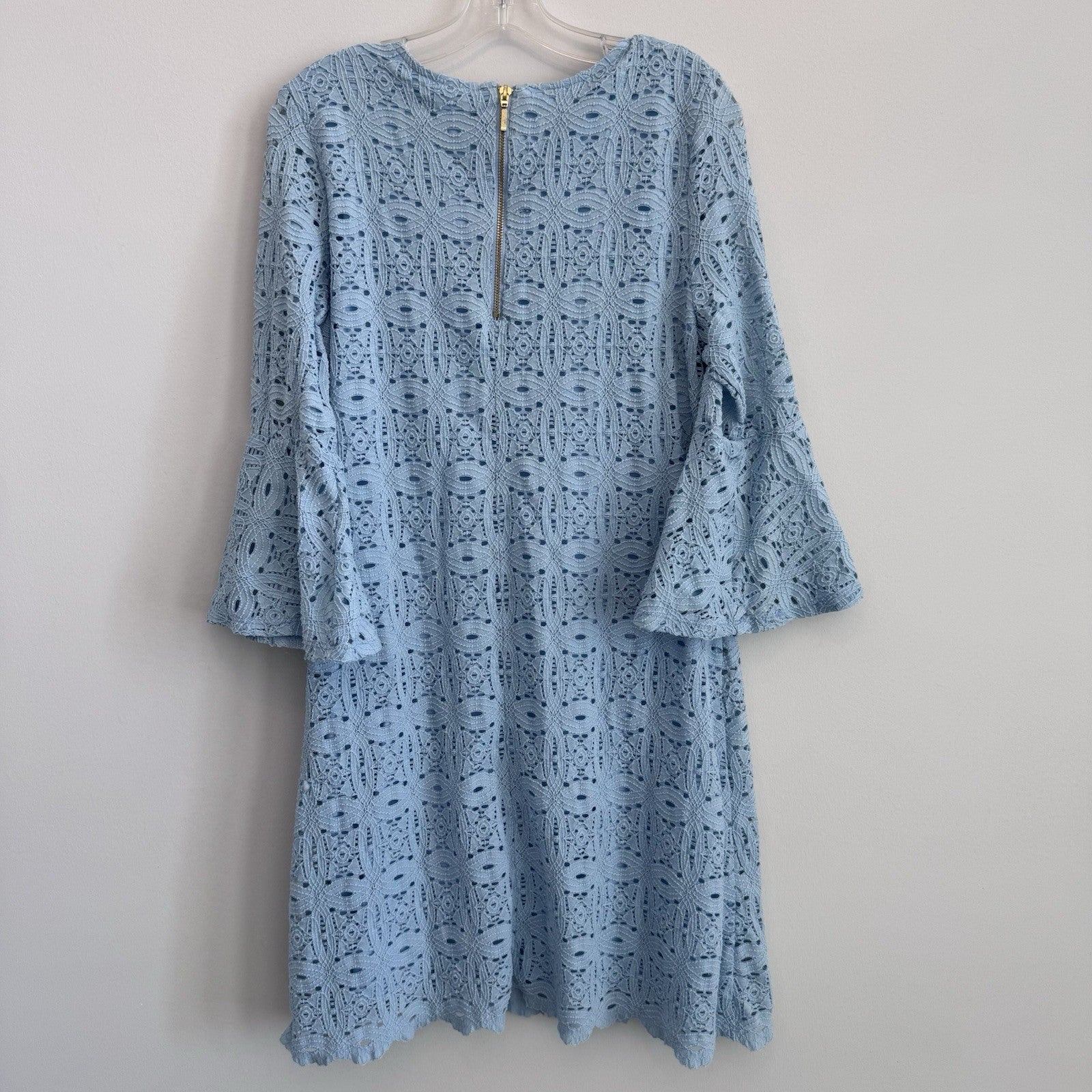 RN Studio Blue Lace Shift Dress Women’s Size 14 Bell Sleeve Lined Zip Back