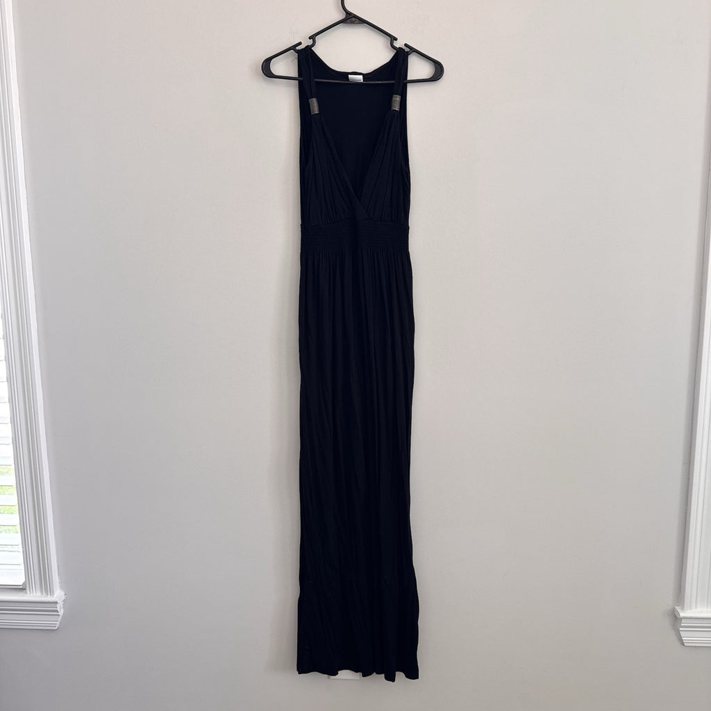 LASCANA Black Smocked Waist Metal Detail Halter Maxi Dress US 10