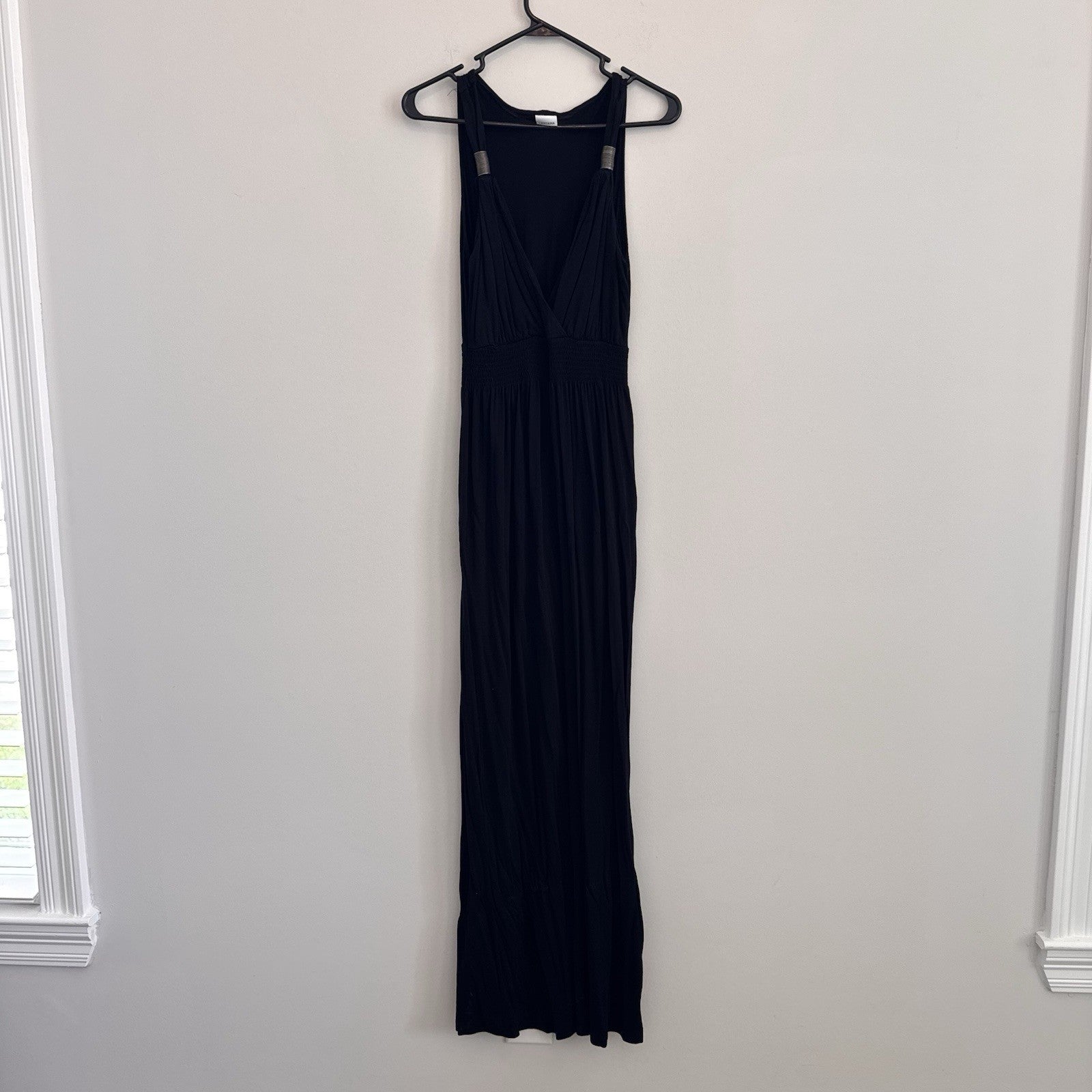 LASCANA Black Smocked Waist Metal Detail Halter Maxi Dress US 10
