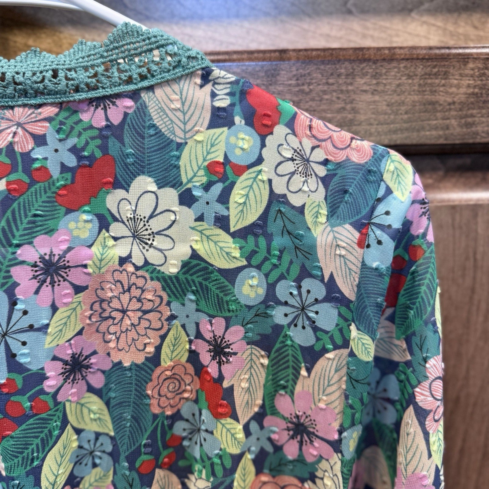 Matilda Jane Floral Long Sleeve Boho Blouse Top Size M Lace Trim Multicolor