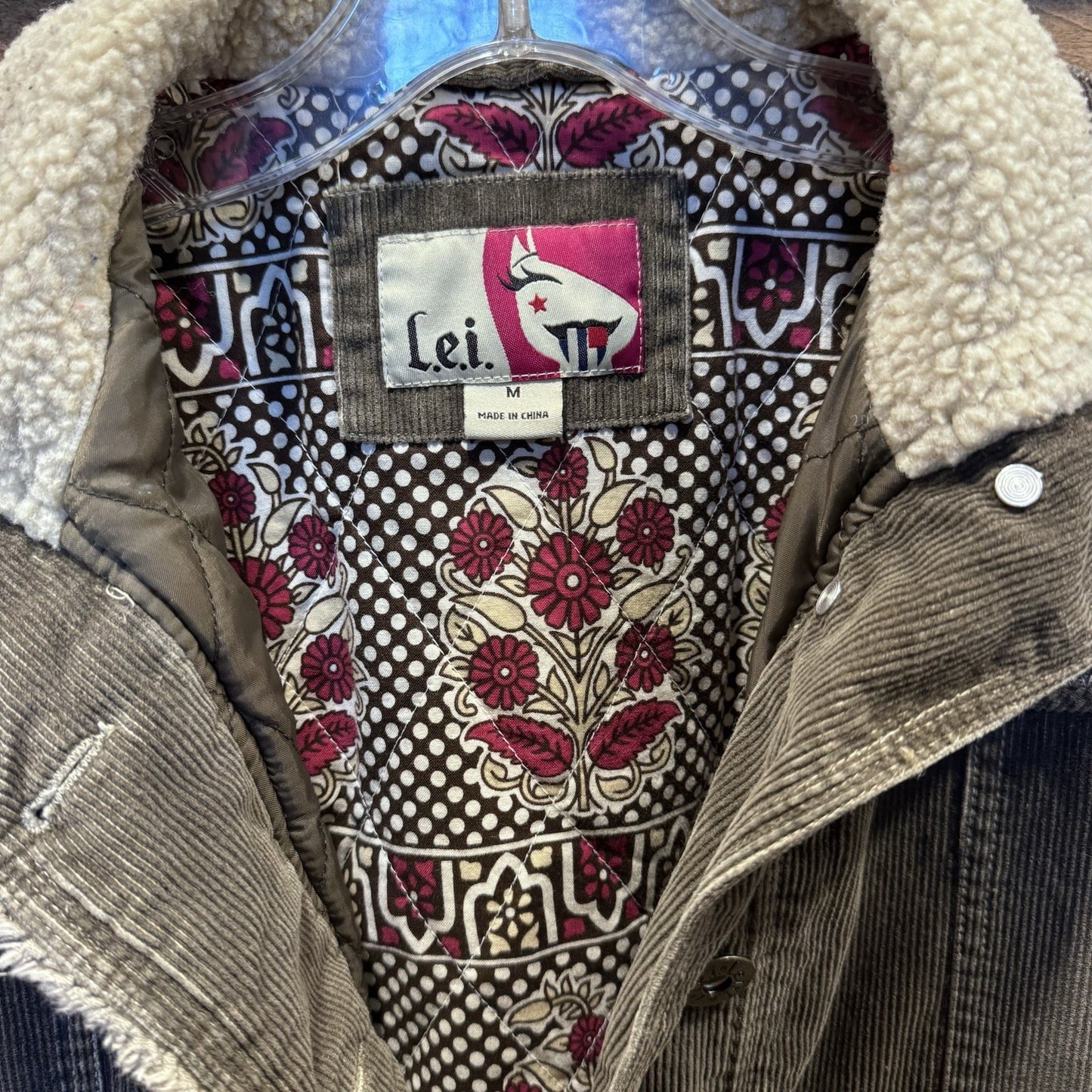 L.e.i. Sherpa Lined Corduroy Jacket Women’s M Brown Distressed Y2K Boho Grunge