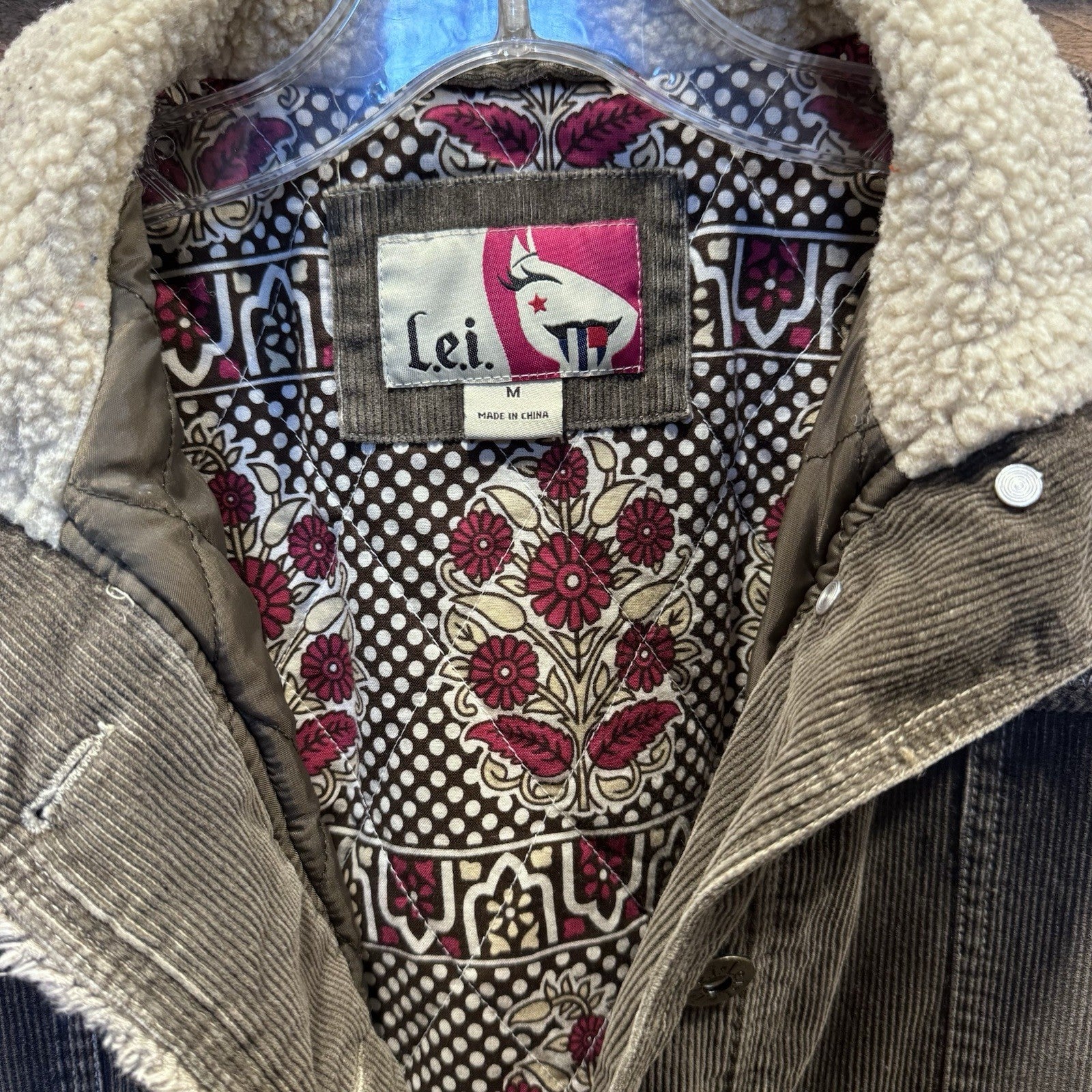 L.e.i. Sherpa Lined Corduroy Jacket Women’s M Brown Distressed Y2K Boho Grunge