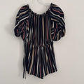 She + Sky Striped Romper Women's Size S Puff Sleeve Off the Shoulder Boho