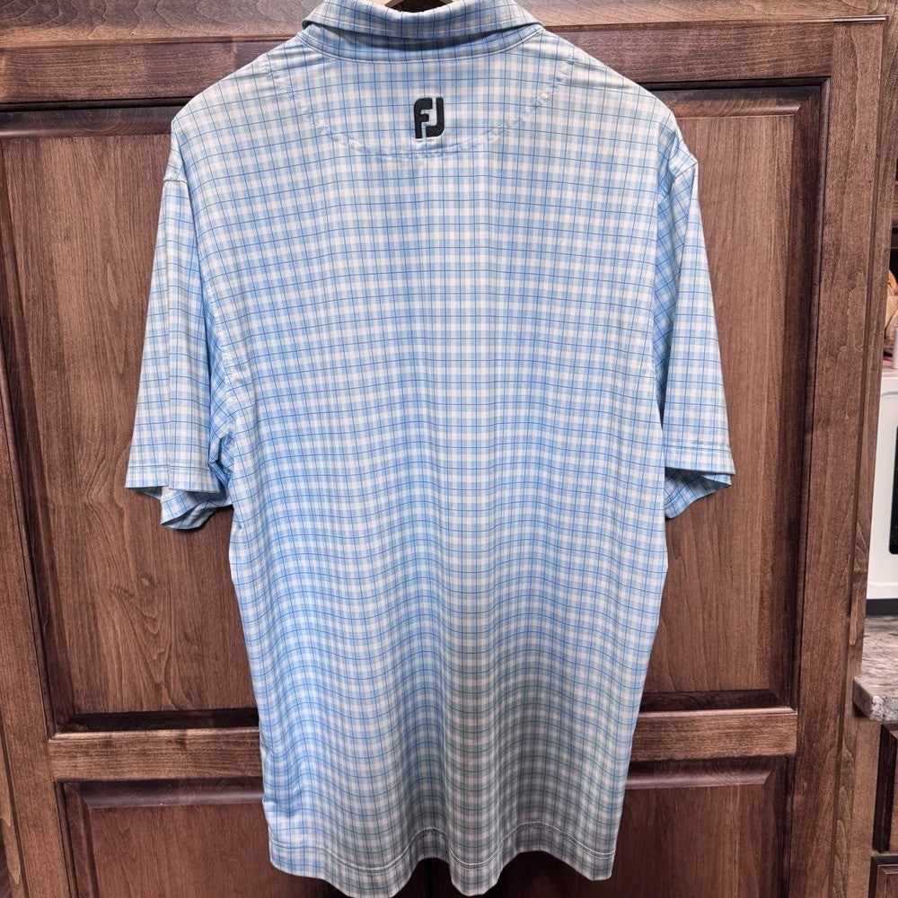 FootJoy Performance Polo Shirt Men's Size Large Blue Plaid Stretch Golf Shirt