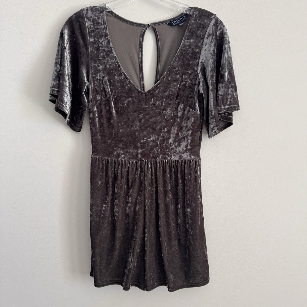 American Eagle Outfitters Soft & Sexy Womens Romper Crushed Velvet Dark Green S