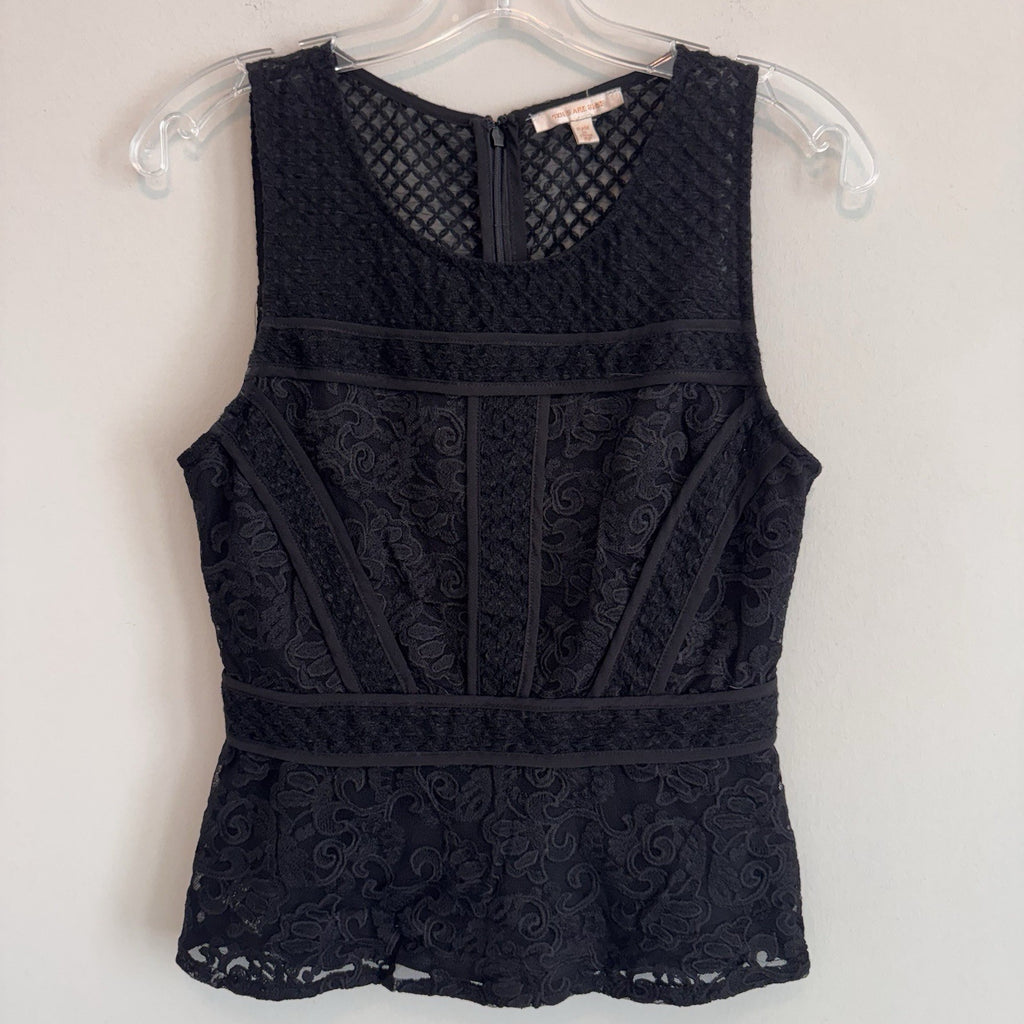 Skies Are Blue Lace Peplum Top Black Sleeveless Blouse Women’s S Boutique 
