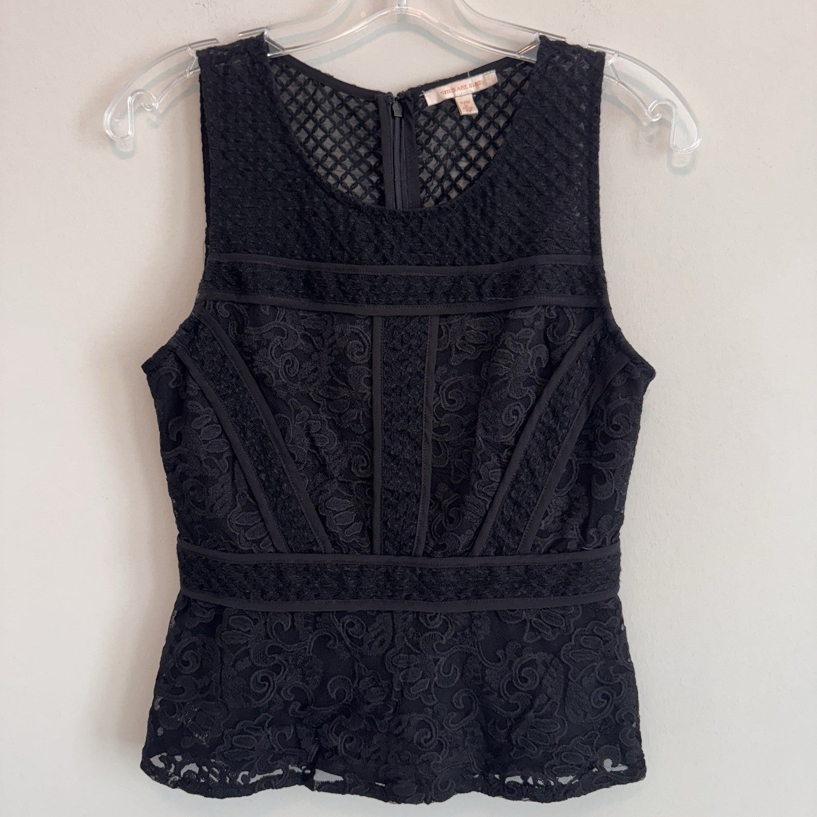 Skies Are Blue Lace Peplum Top Black Sleeveless Blouse Women’s S Boutique 
