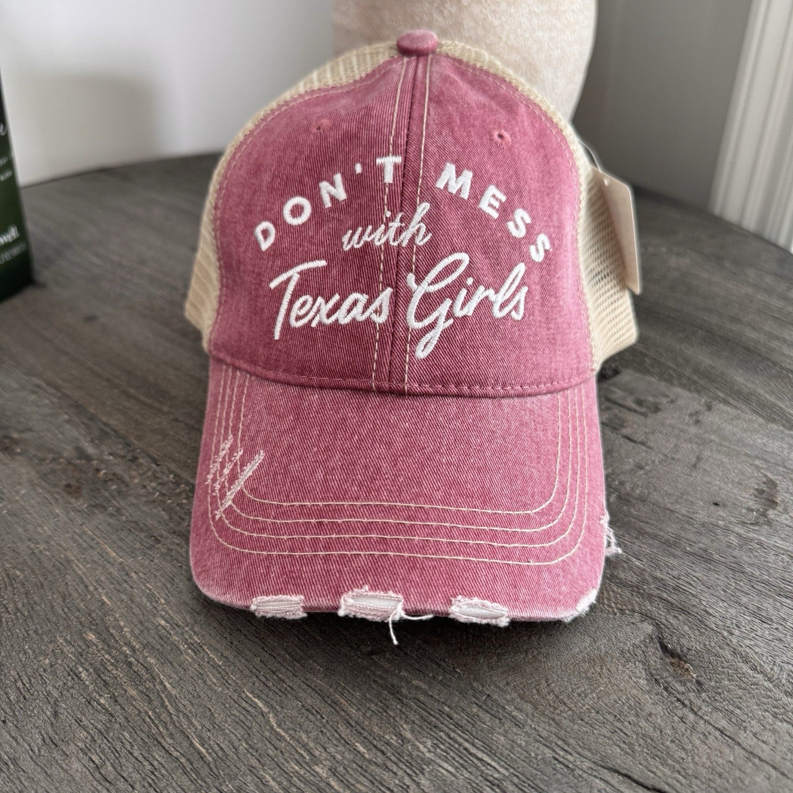 Katydid Don’t Mess With Texas Girls Trucker Hat Distressed NWT Pink Boutique