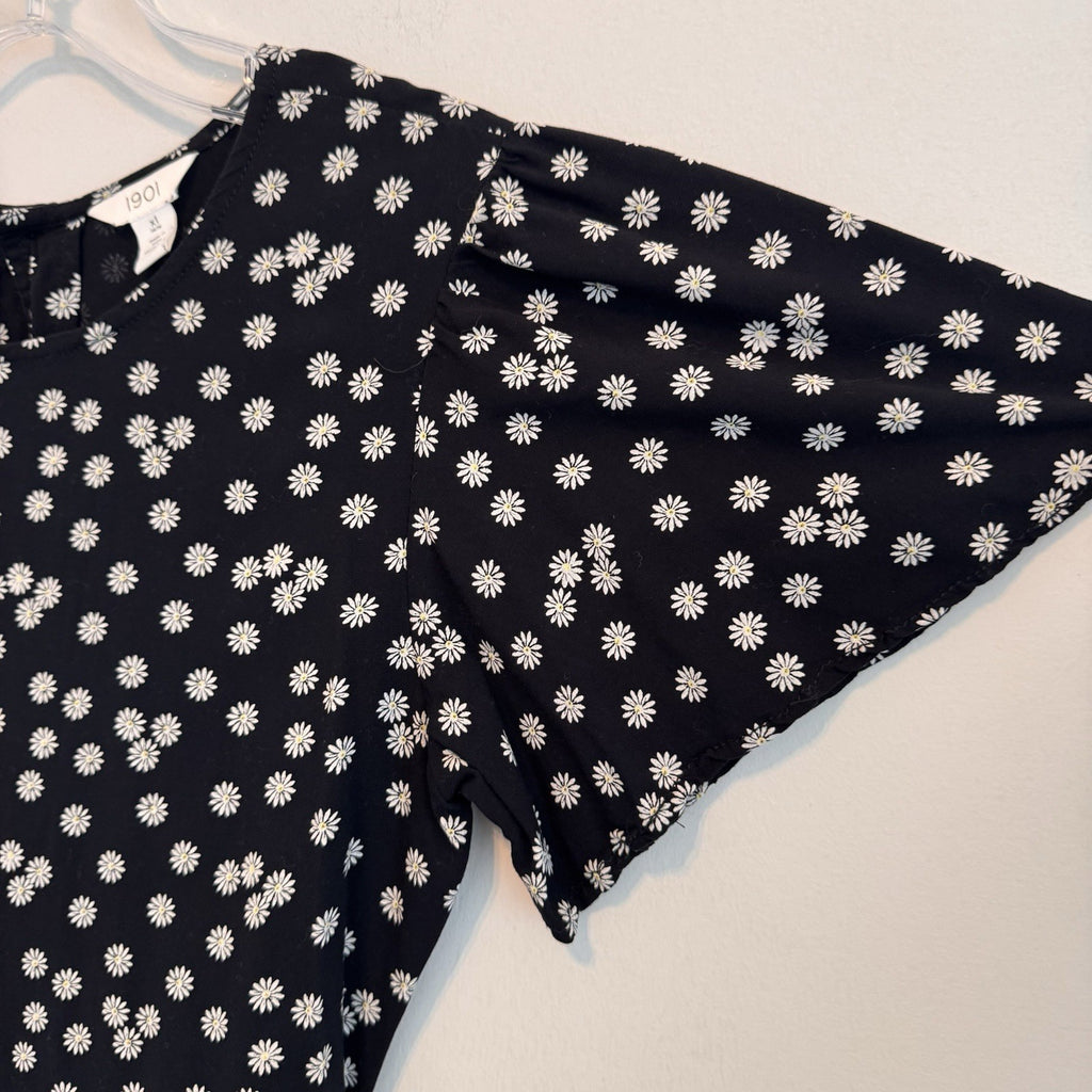 1901 Nordstrom Big Girls XL 14/16 Black White Daisy Look Back Jumpsuit Wide Leg