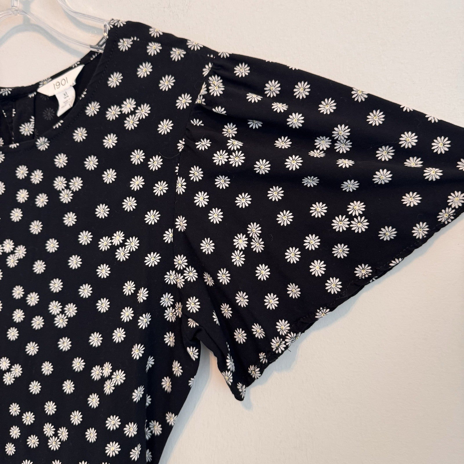 1901 Nordstrom Big Girls XL 14/16 Black White Daisy Look Back Jumpsuit Wide Leg