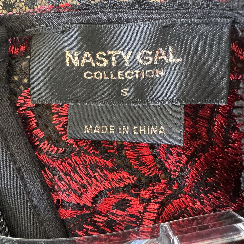 Nasty Gal Collection Women's S Black Mesh Red Rose Floral Embroidered Mini Dress
