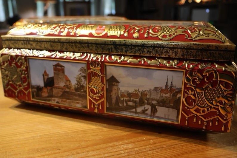 Large Vintage German Tin Box Otto Schmidt Nurnberg Prospect