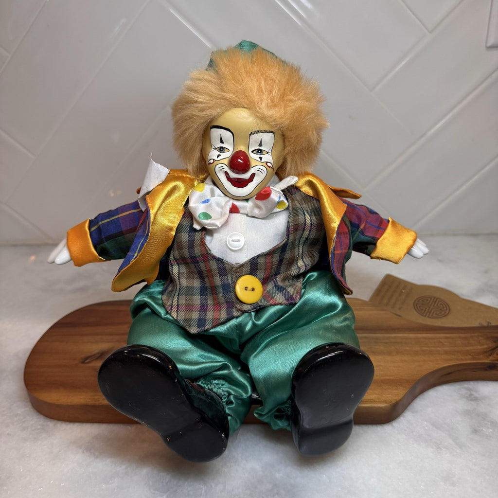 Vintage Porcelain "Shelf Sitter"  Weighted Clown Dolls - Set of 2 - Hand Painted