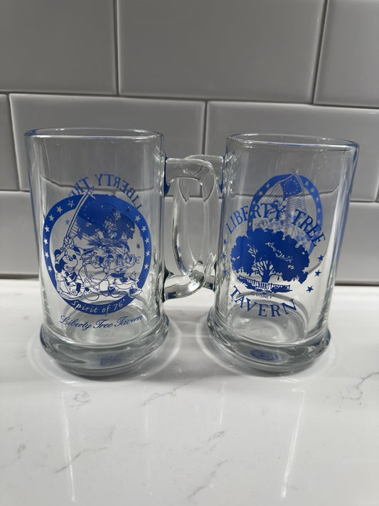 Vintage Disney Liberty Tree Tavern Glass Beer Mugs Set Spirit of 76 Patriotic