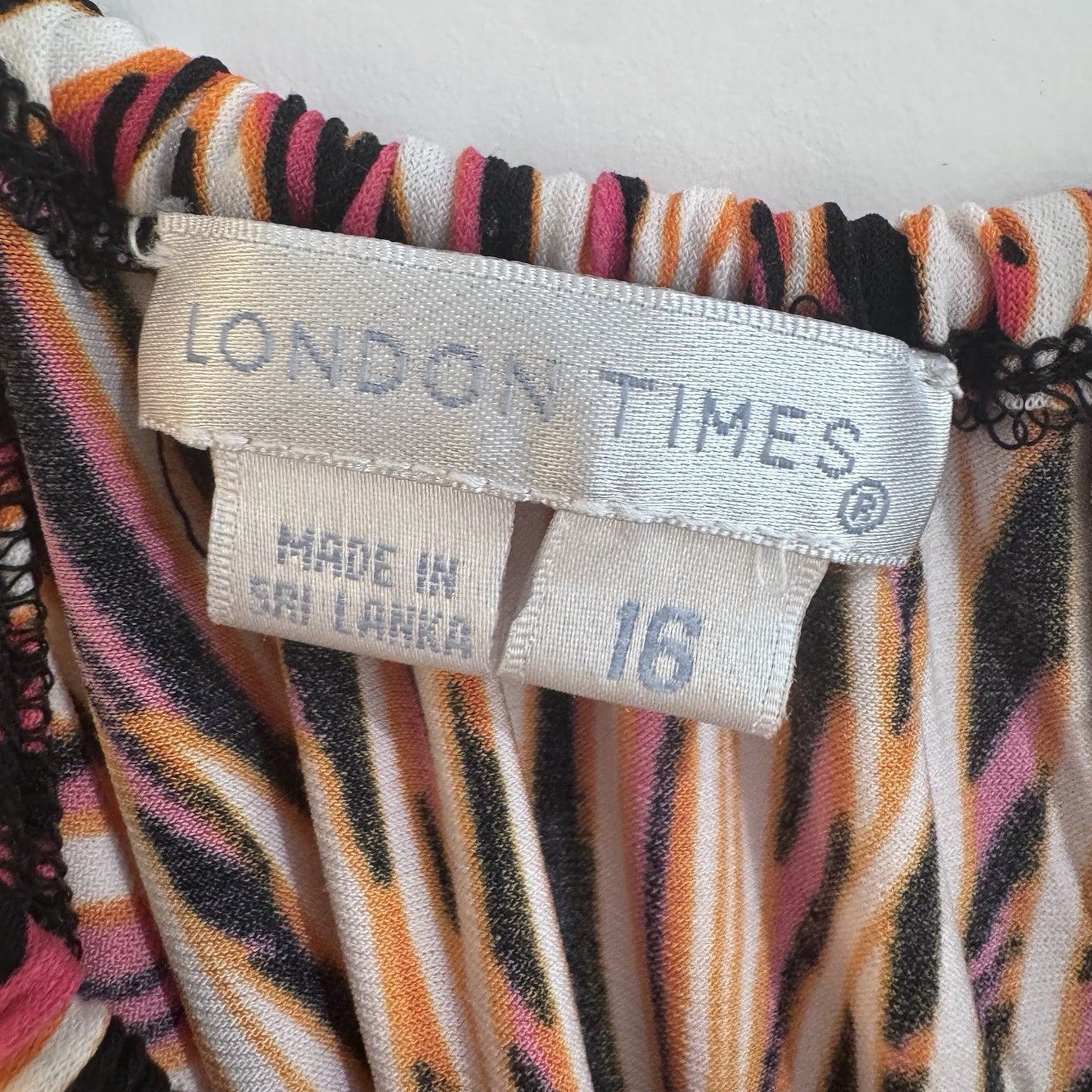 London Times Womens Maxi Dress Size 16 Pink Black Abstract Sleeveless