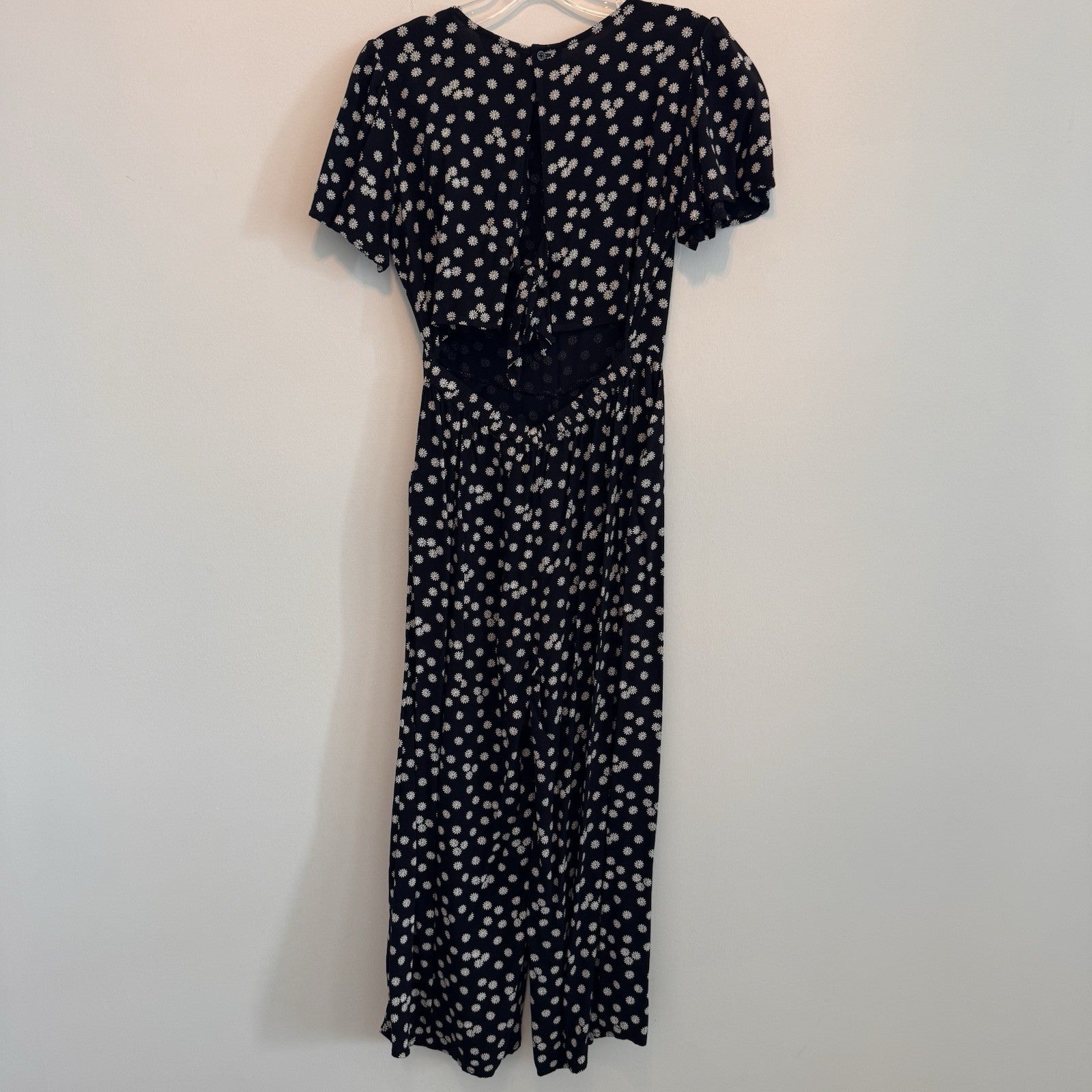 1901 Nordstrom Big Girls XL 14/16 Black White Daisy Look Back Jumpsuit Wide Leg