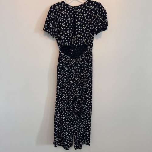 1901 Nordstrom Big Girls XL 14/16 Black White Daisy Look Back Jumpsuit Wide Leg