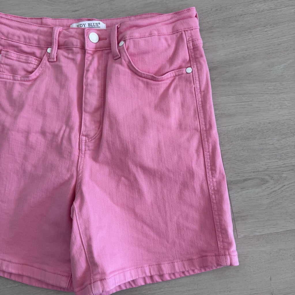 Judy Blue Pink Denim Shorts L Garment Dyed Stretch
