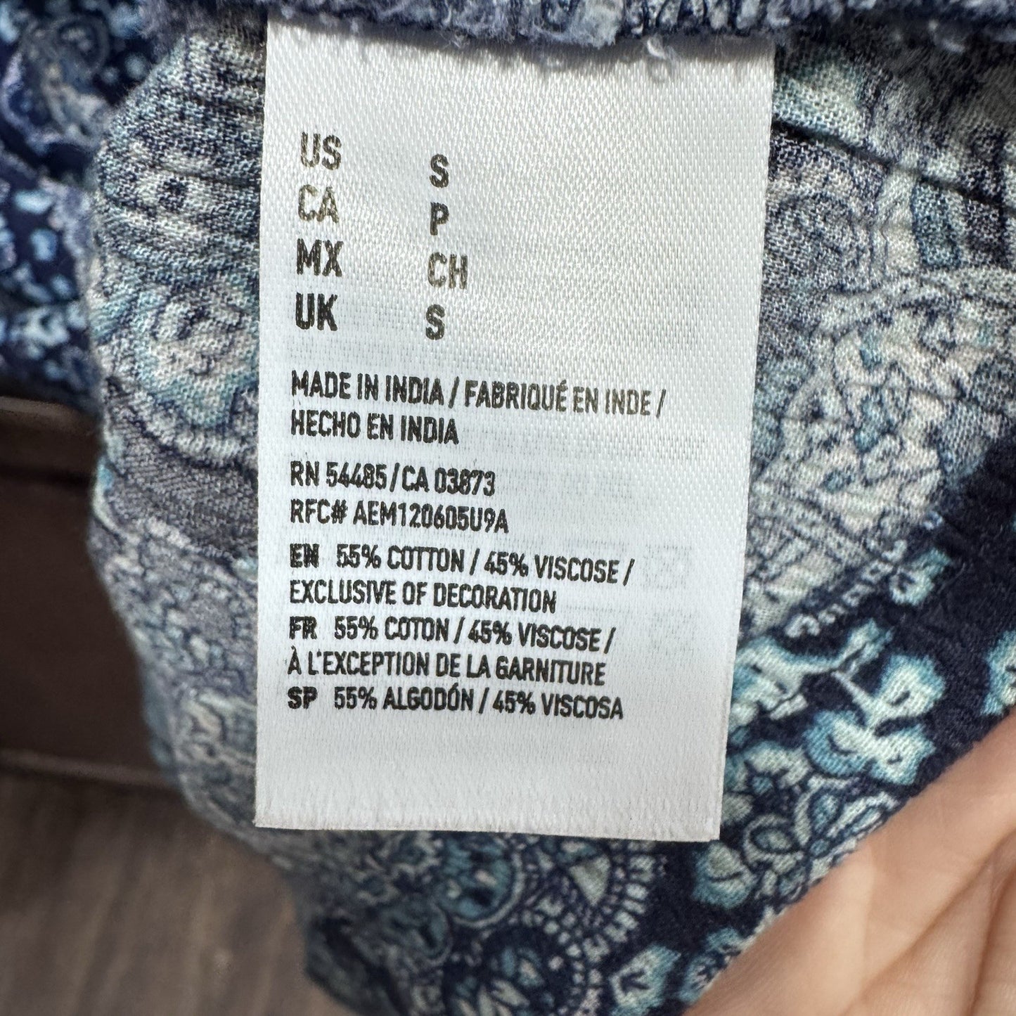 American Eagle Outfitters Boho Print Dress Small Blue Long Sleeve Cotton Blend