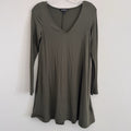 Express Olive Green Long Sleeve V-Neck Women's Casual Shift Dress Small