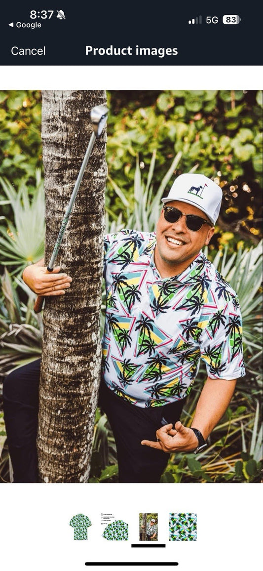 Men’s 3X Palm Tree Polo Shirt | Tropical Retro Print | Fun In The Sun