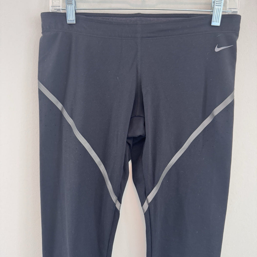 Nike Dri-FIT Crop Leggings Womens M Black Running Capri Reflective